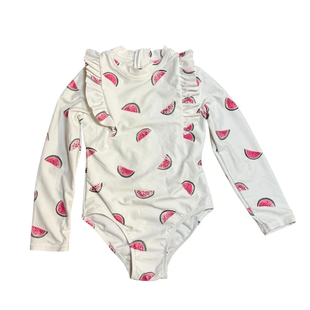 IZOD Girls Watermelon Print Long Sleeve Swimsuit 4–5Y